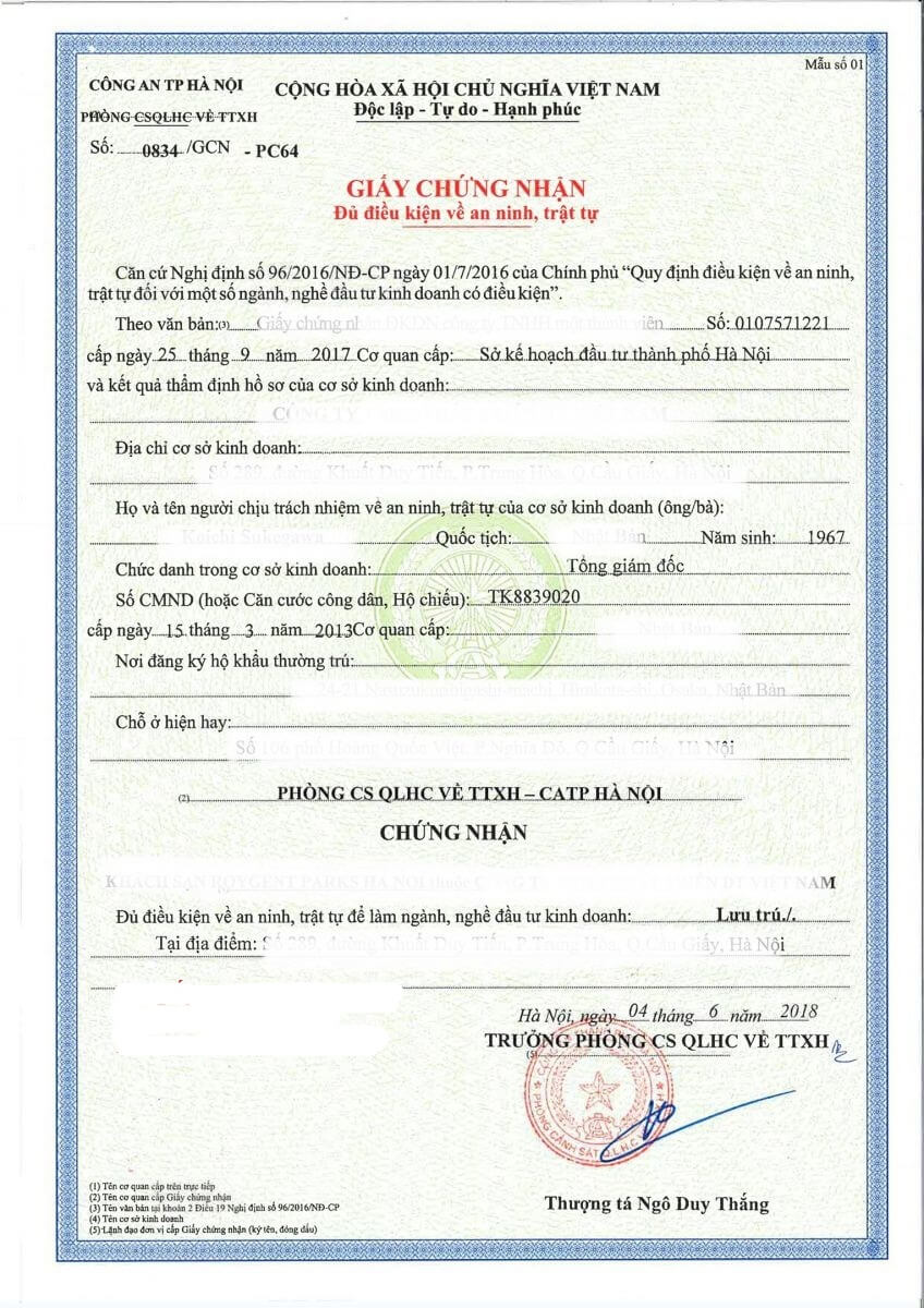 Xin giấy phép an ninh trật tự theo Luật Doanh Nghiệp